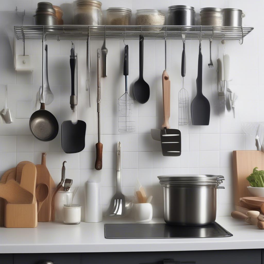 Mini Hooks in Kitchen for Utensil Organization