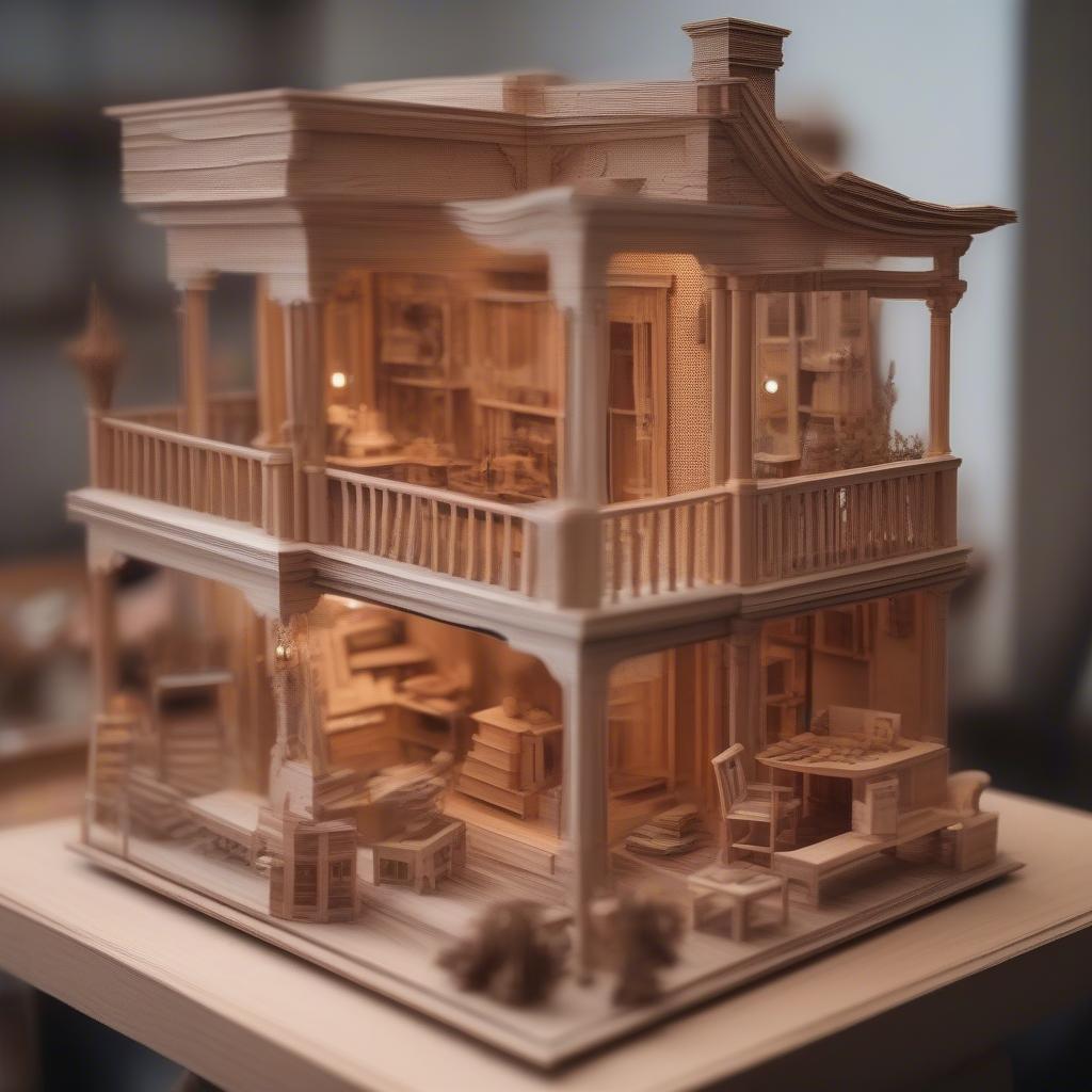 Miniature Dollhouse Construction with Mini Wood