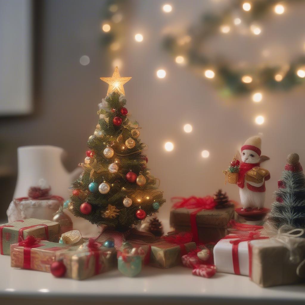 Miniature Christmas Tree on a Tabletop