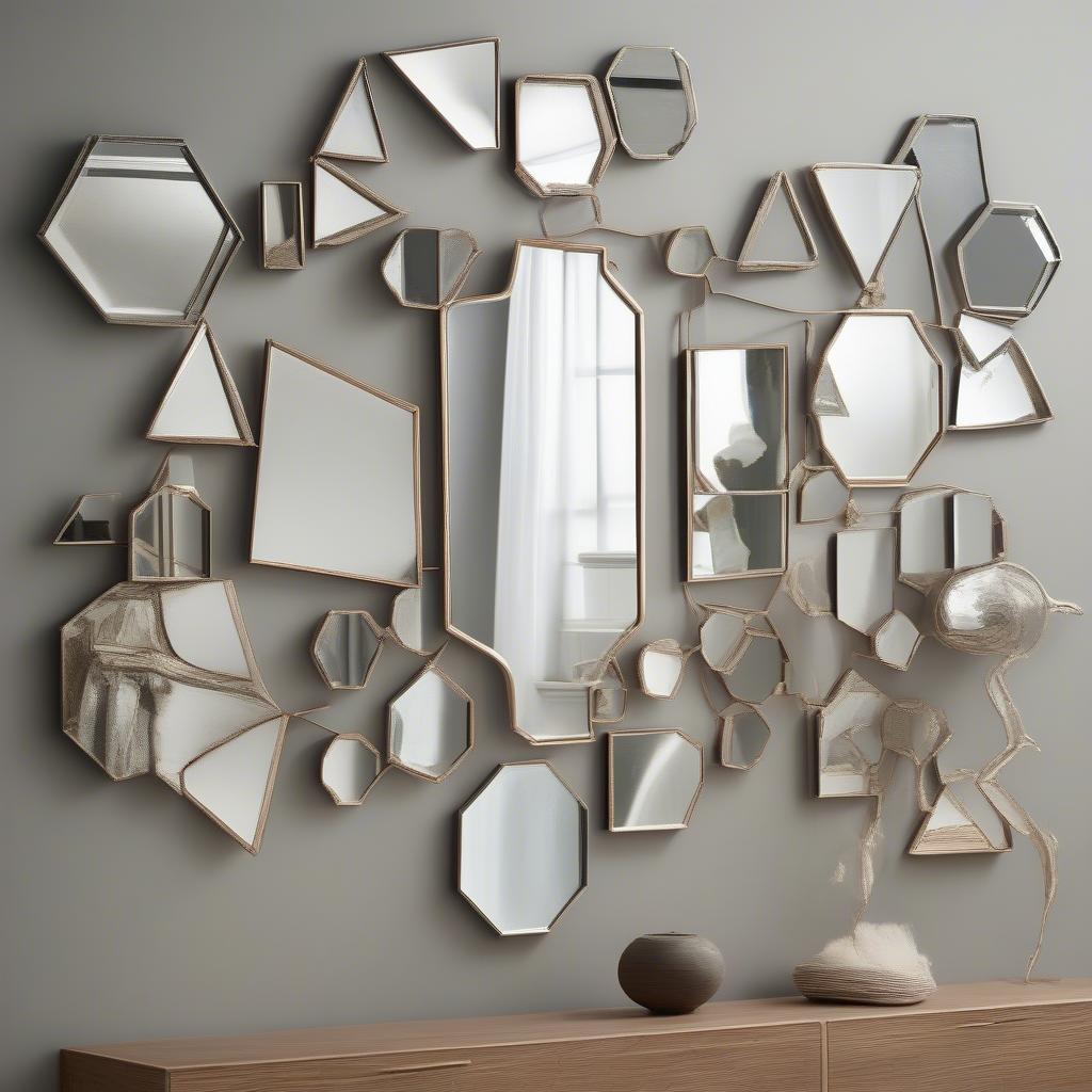 Modern mirror wall collage featuring geometric shapes