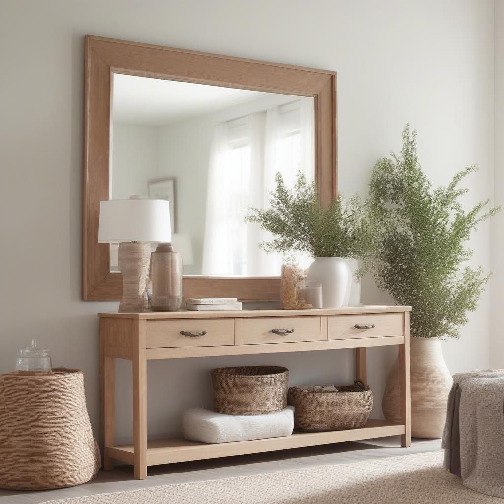 Mirror and Wood Wall Decor in a Living Room