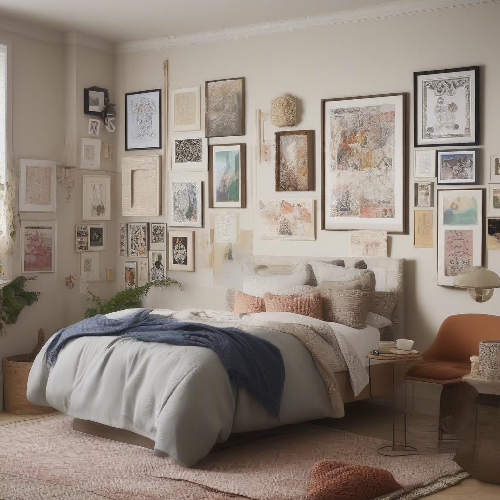 Mixtiles layout ideas for a bedroom eclectic gallery wall