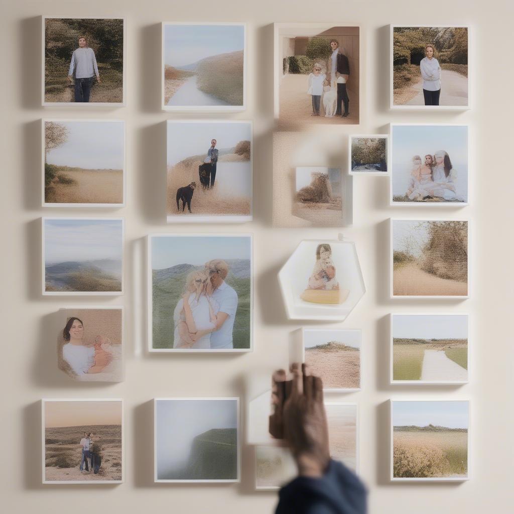 Mixtiles displayed on a living room wall