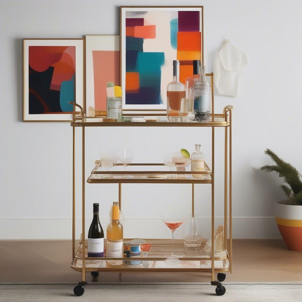 Modern Bar Cart with Abstract Prints