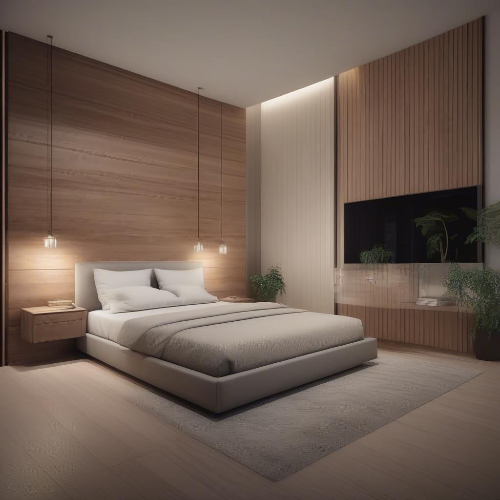 Modern Bedroom with Wood Wall Panels