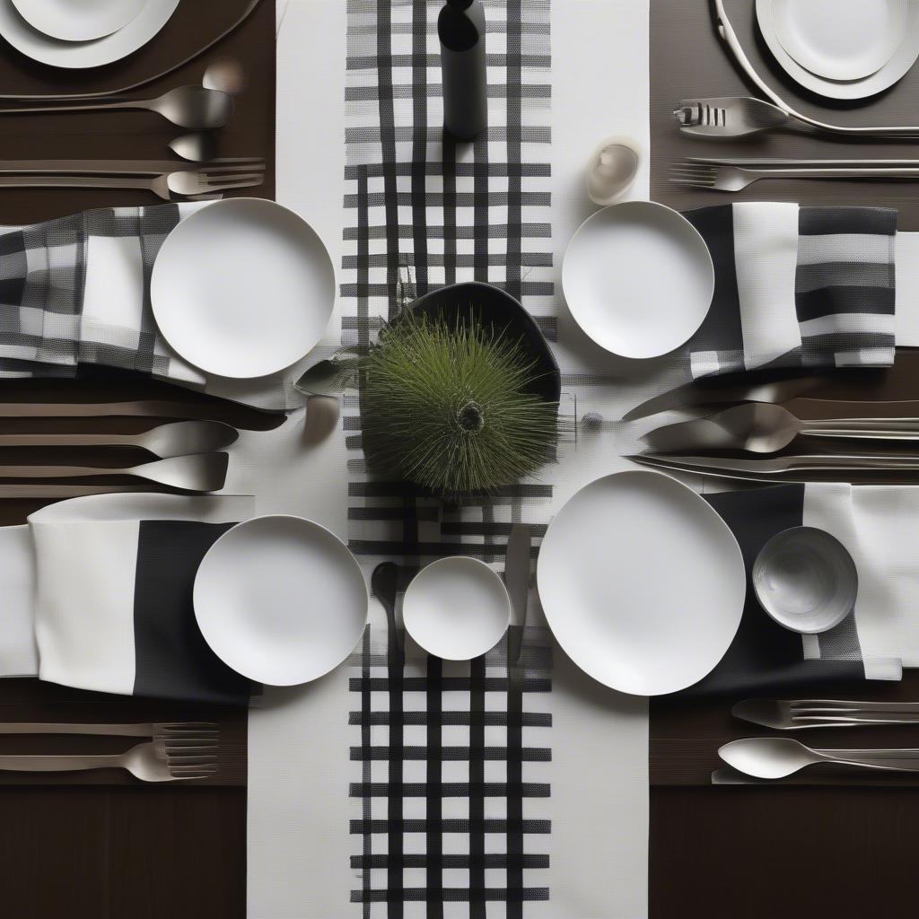 Modern Chic Table Setting with a Checkered Runner