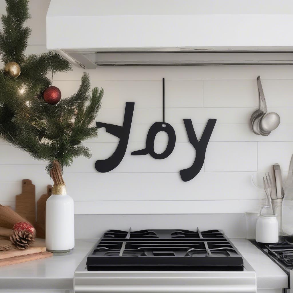 Modern metal Christmas kitchen sign with minimalist design