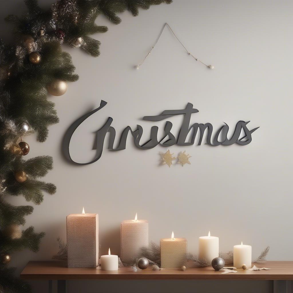 Modern Christmas signs wall decor with metallic accents and minimalist design.