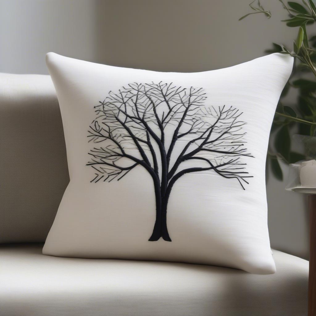 Modern Embroidered Tree Pillow