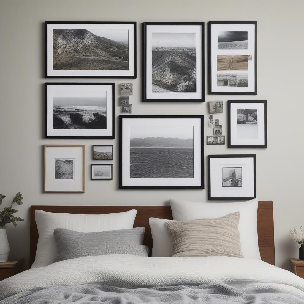 Modern Frame Collage on a Bedroom Wall