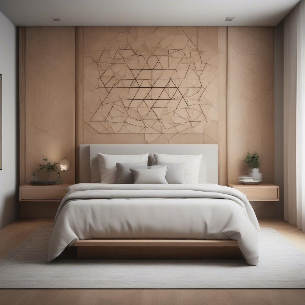 Modern Geometric Wood Wall Art in a Bedroom