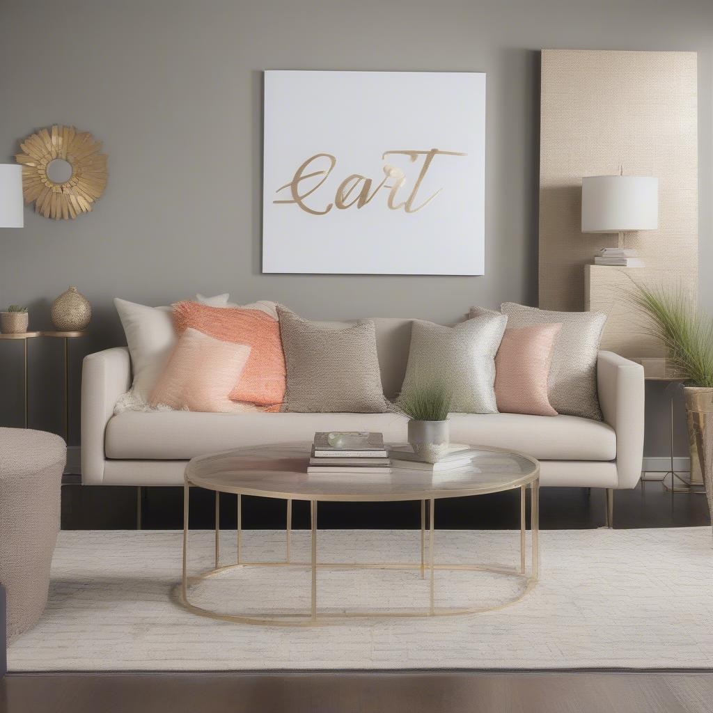 Modern Metallic Word Art in a Living Room