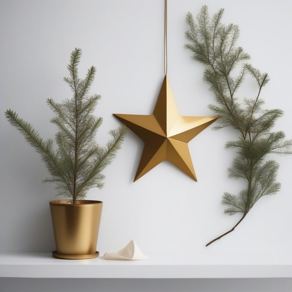 Modern minimalist Christmas wall decor with a large metal star.