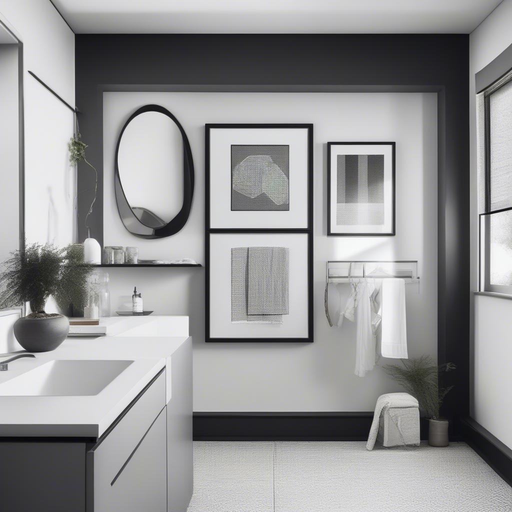 Modern minimalist laundry room with sleek wall decor