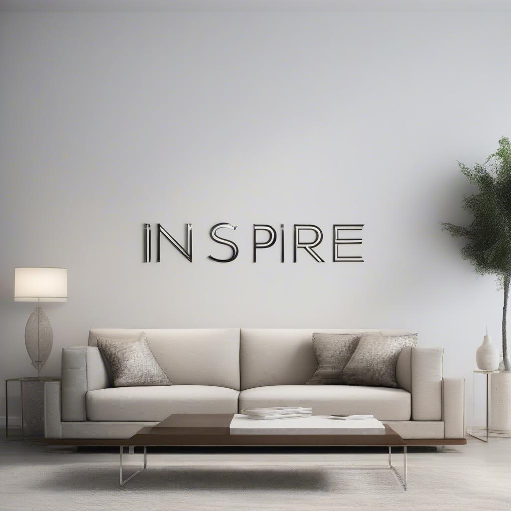 Modern minimalist wall decor with metallic words.