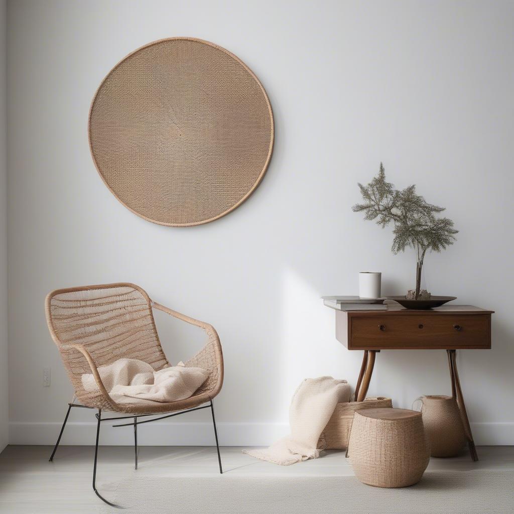 Modern and minimalist wicker wall hanging circle