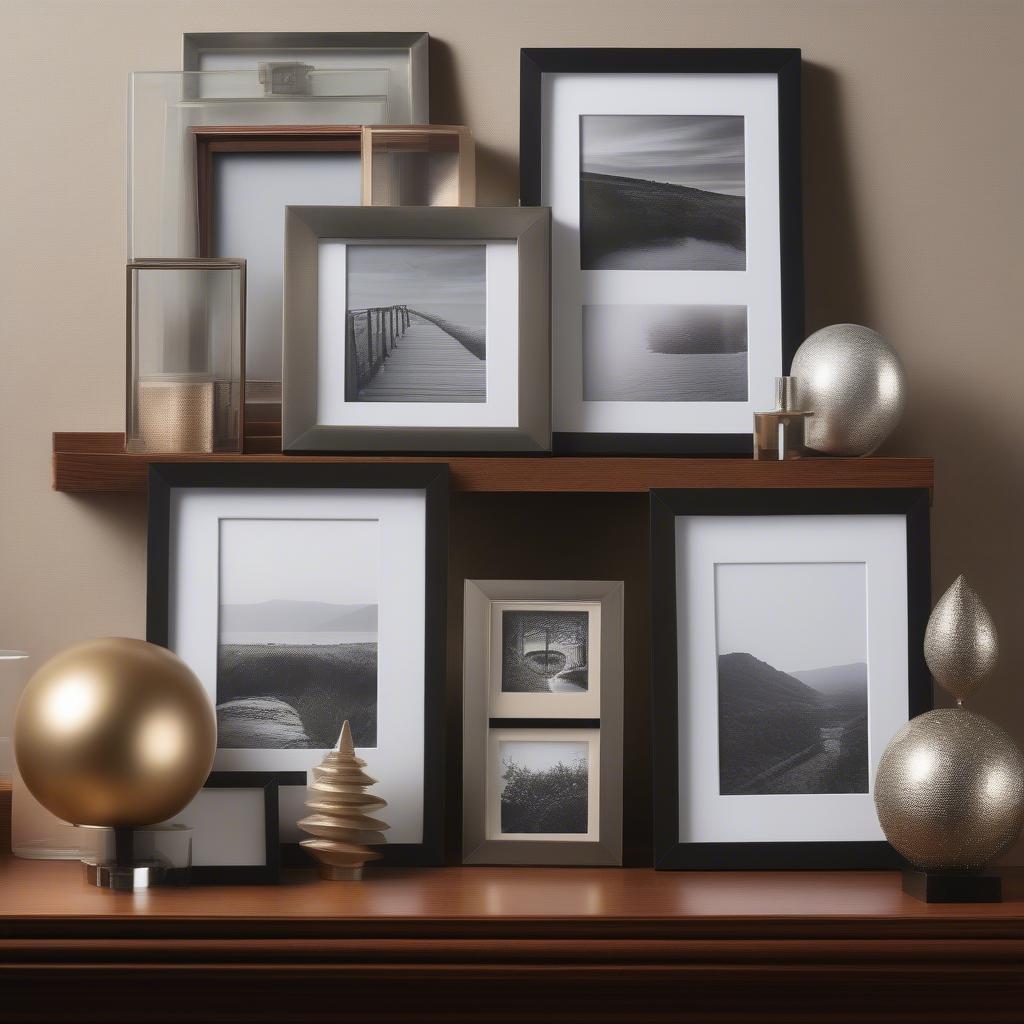 Modern Photo Ornaments Displayed on a Bookshelf