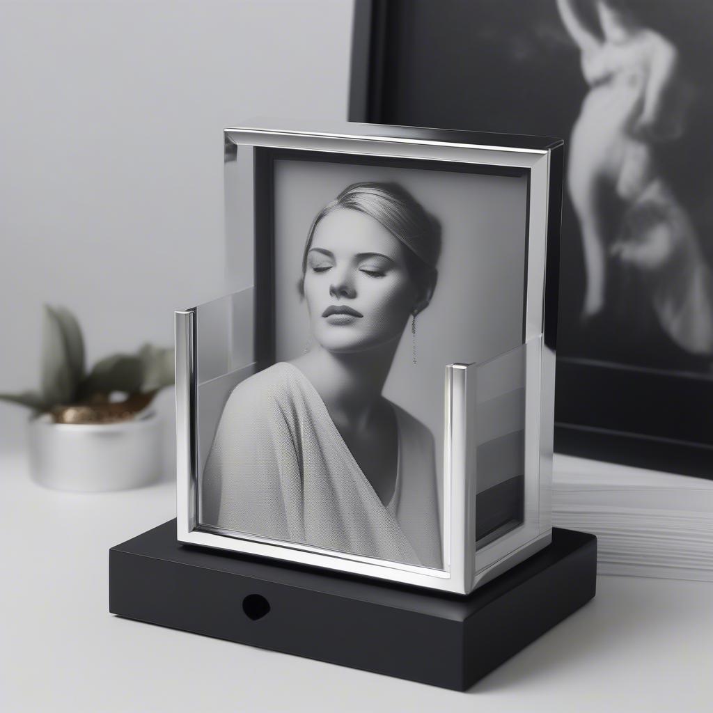 Sleek Silver Photo Frame Music Box with Contemporary Design