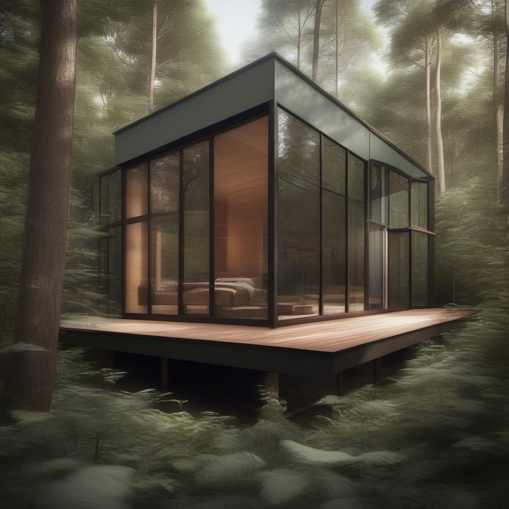 Modern small wood home in a forest setting