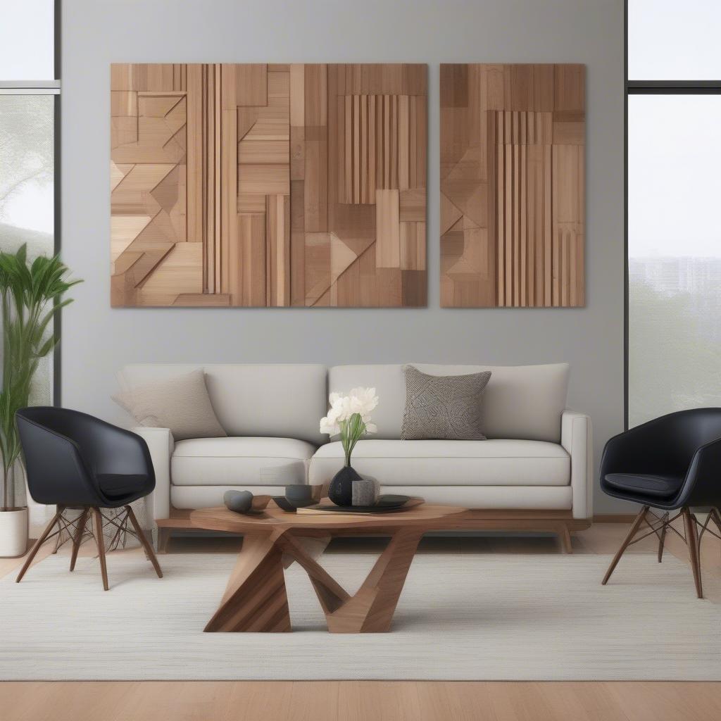 Modern Three-Piece Wood Wall Art with Geometric Design