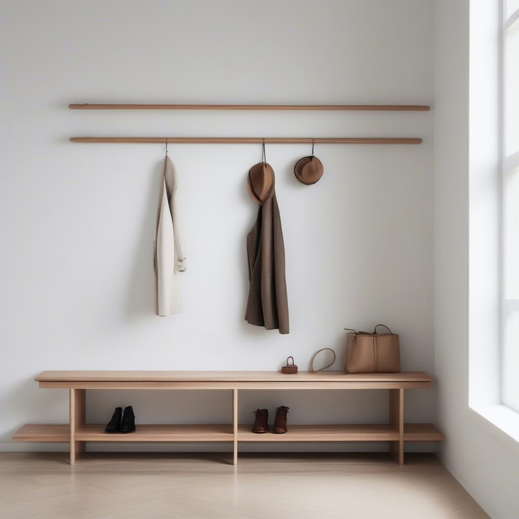 Modern Wood Coat Rack in a Minimalist Hallway