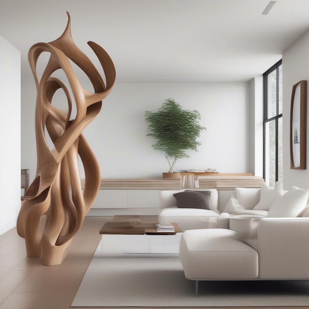 Modern Wood Sculpture in a Minimalist Interior