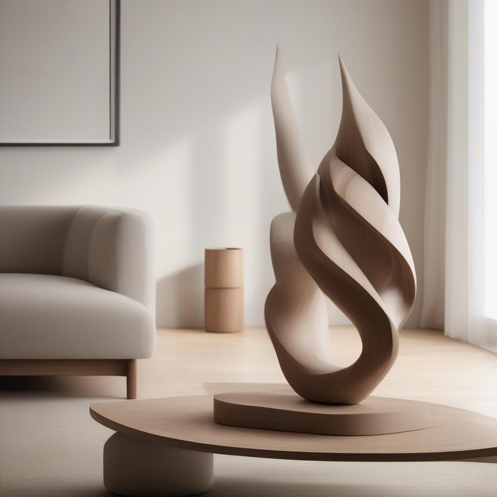 Modern Wood Sculpture in a Minimalist Interior