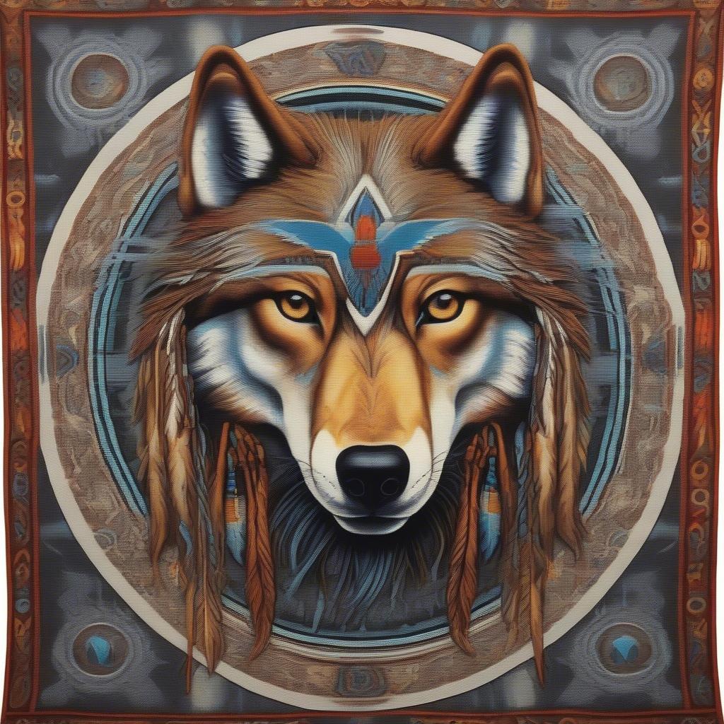 Native American Wolf Art Tapestry