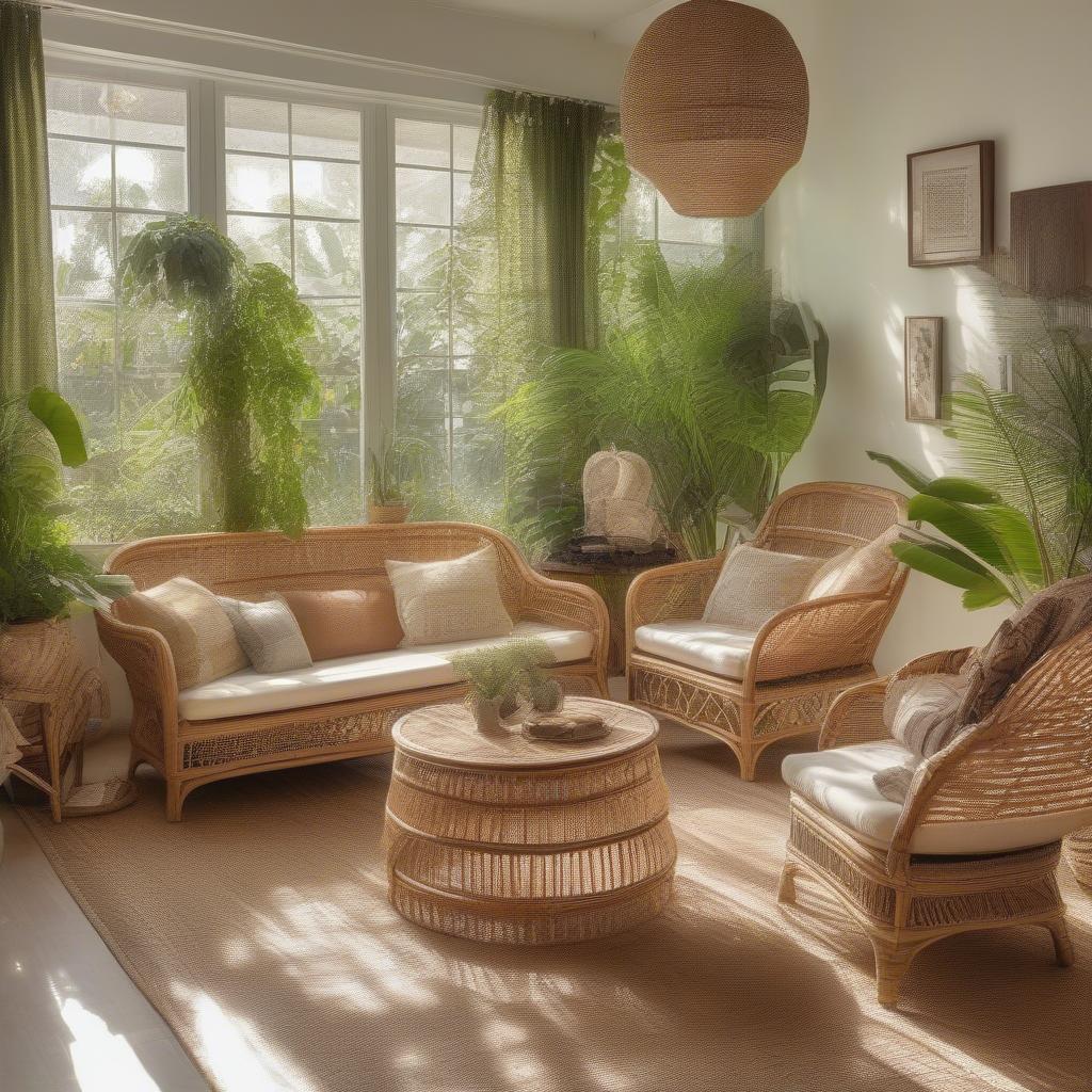 Natural Rattan and Wicker Furniture in a Modern Living Room