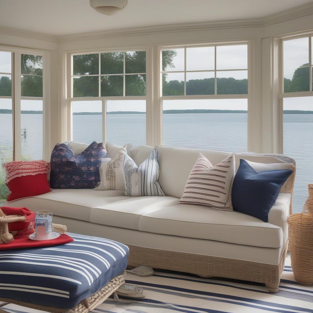 Nautical Themed Pillows on a Lake House Sofa