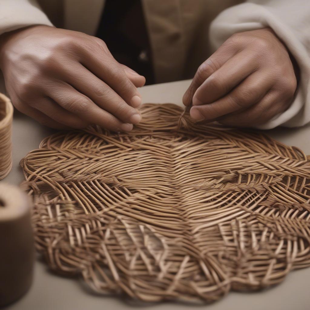 Artisan weaving a northstar pendant using traditional techniques.