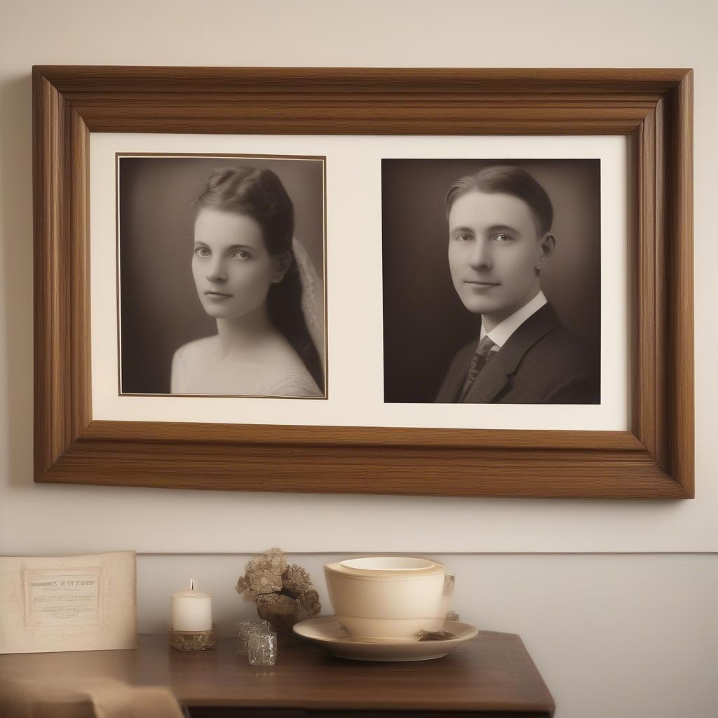 Antique photo in an oak frame demonstrating classic design