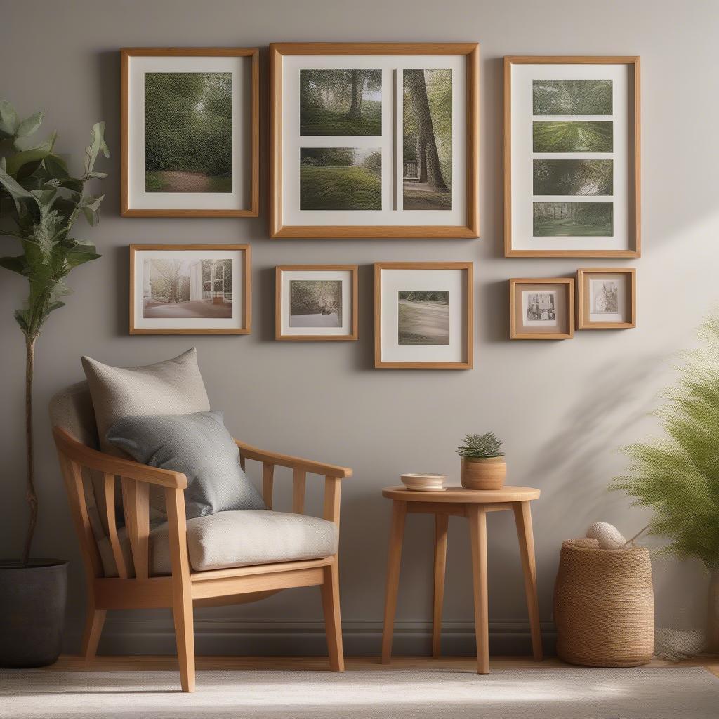 Oak Wood Wall Frames in a Living Room