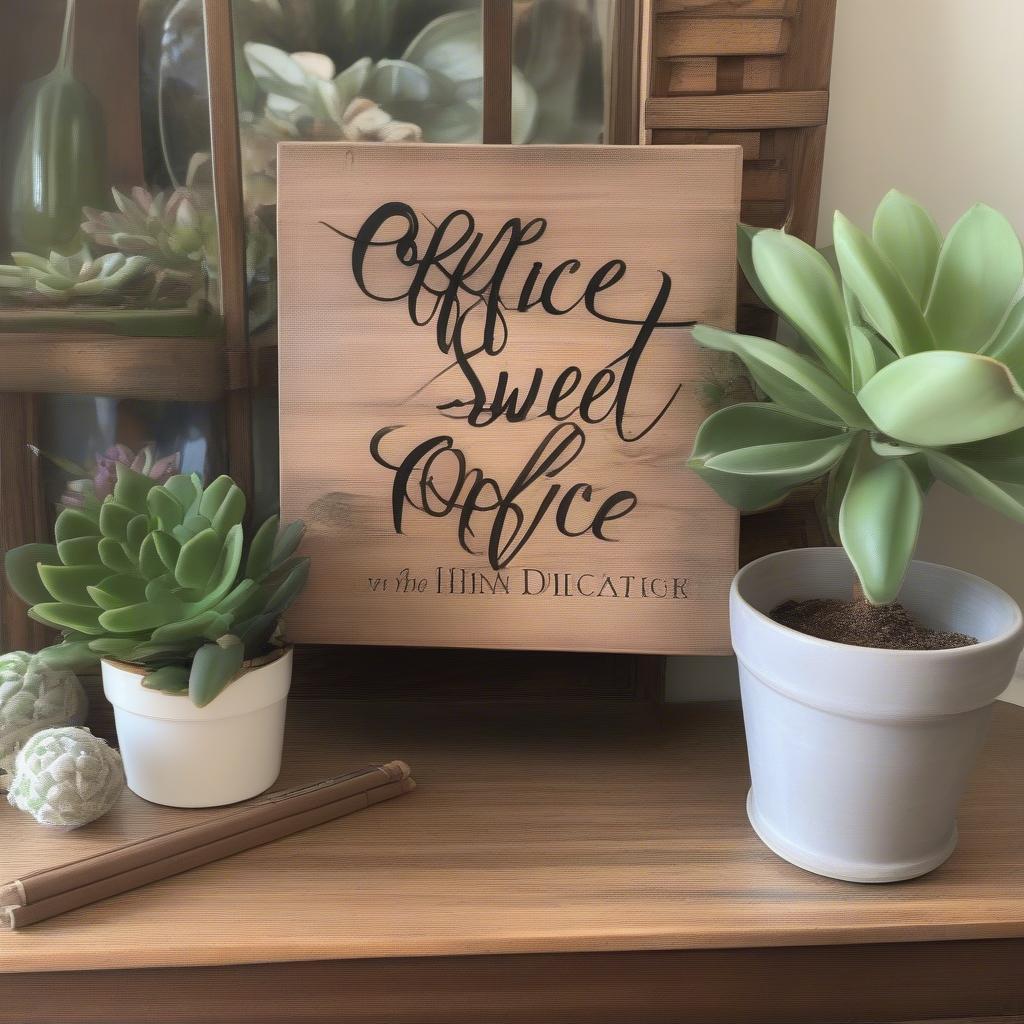 Wooden "Office Sweet Office" Sign with Floral Accents