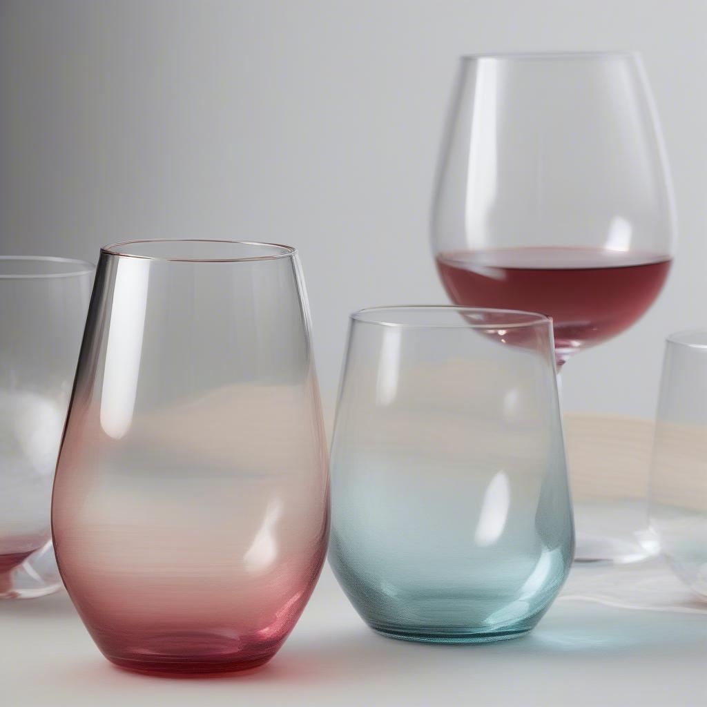 Online shop interface showcasing various recycled stemless wine glasses for sale