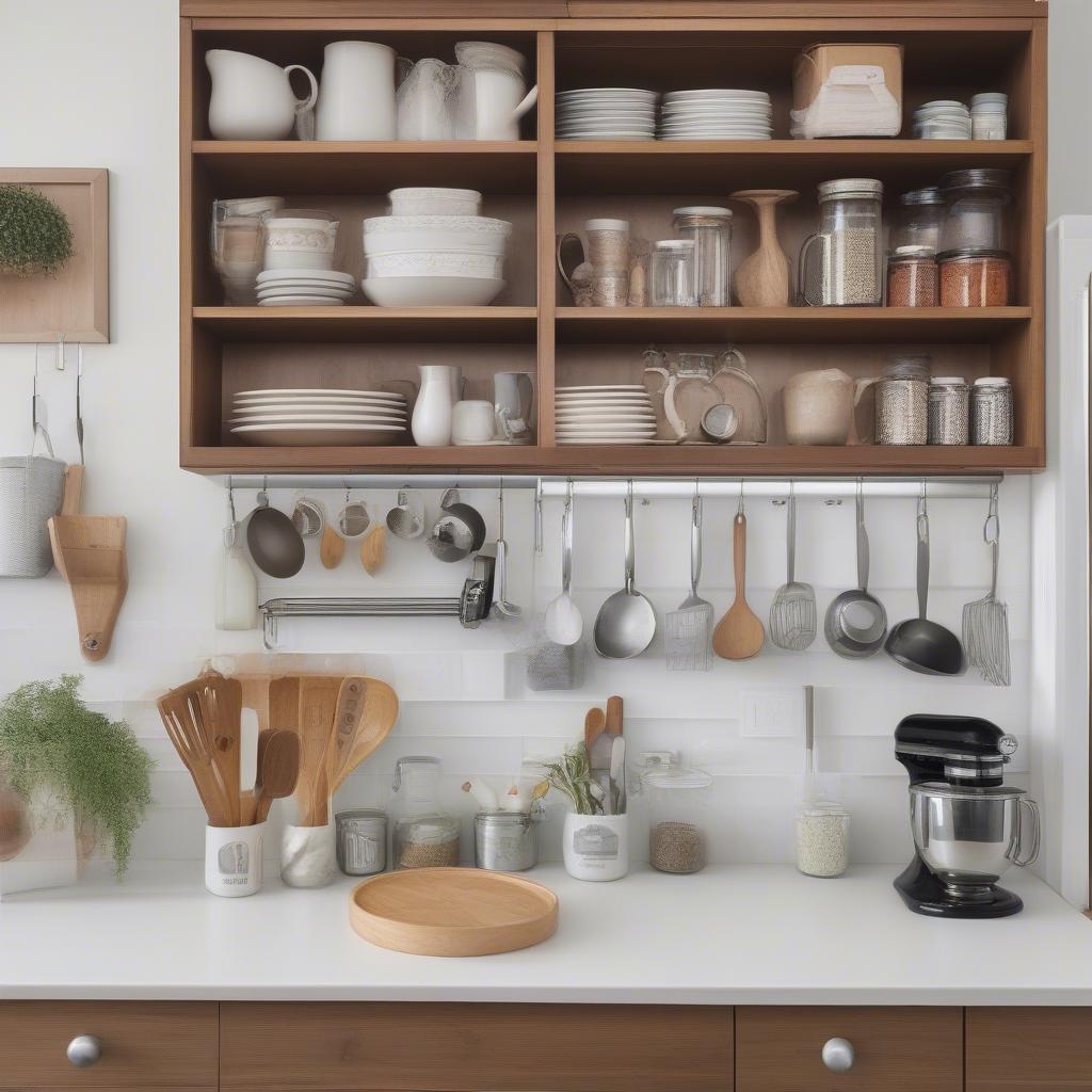 Organized Kitchen with Shelves Hooks