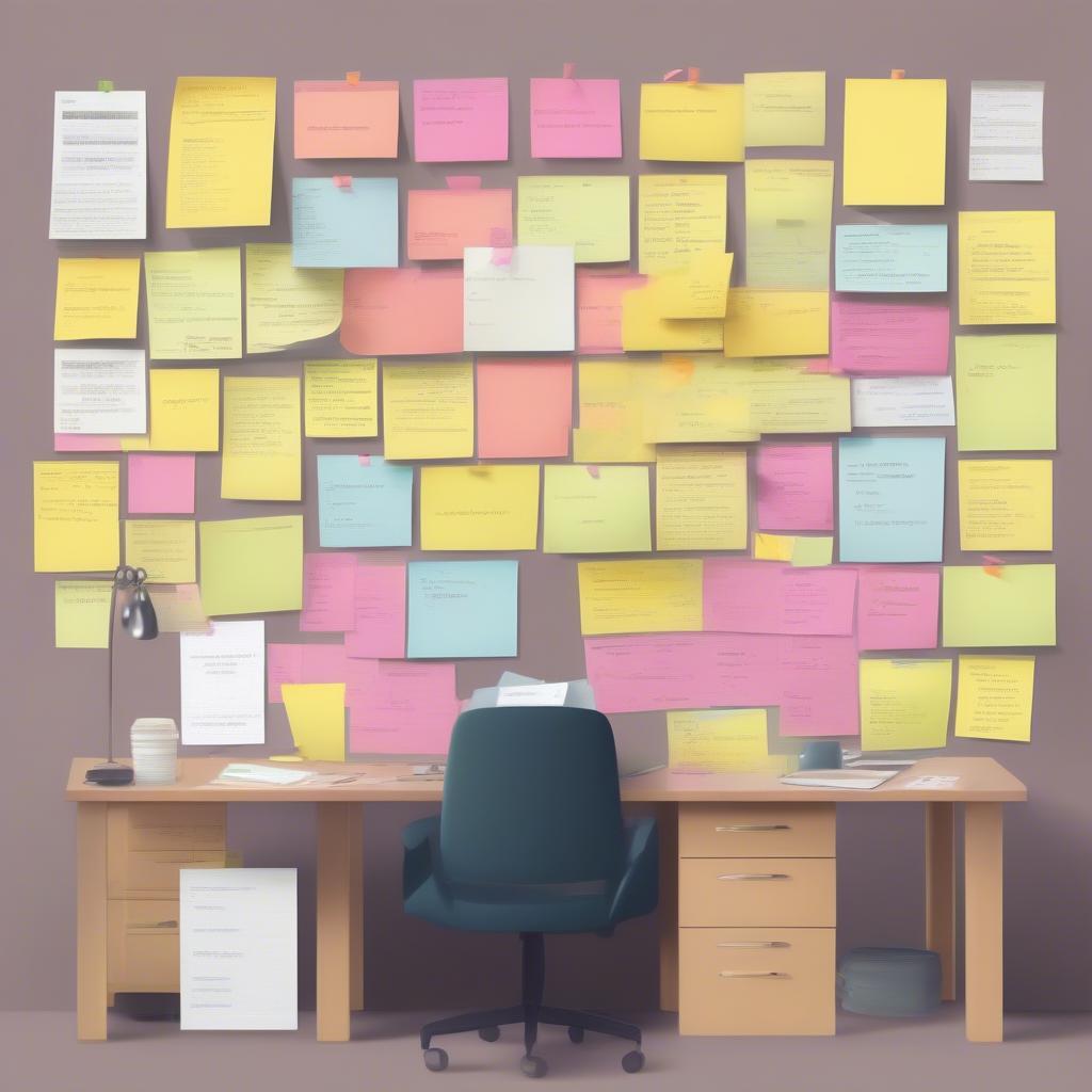 Organized post it notes on a desk