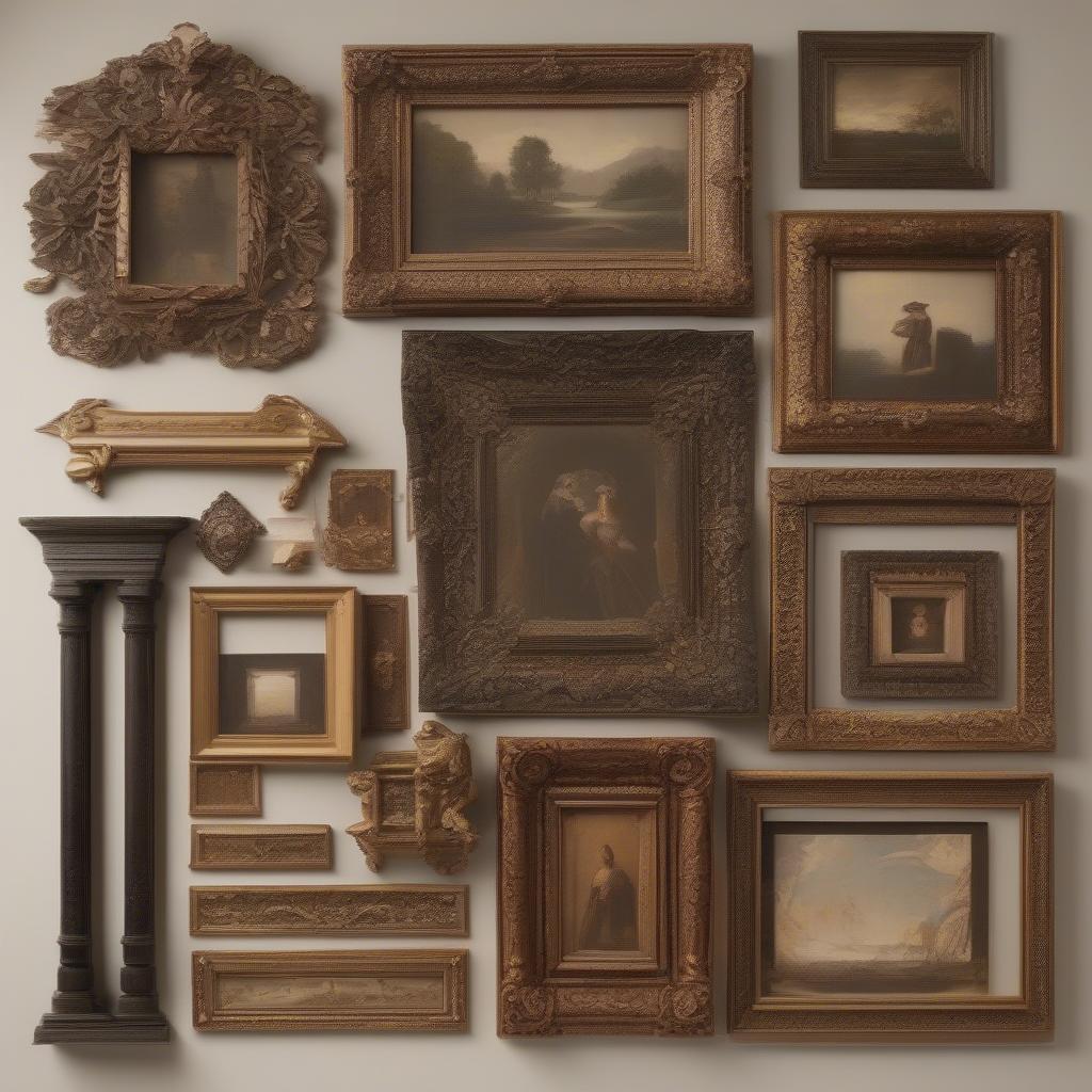 Ornate Wooden Picture Frames: Examples of ornate wooden picture frames, showcasing intricate carvings and gilded finishes.