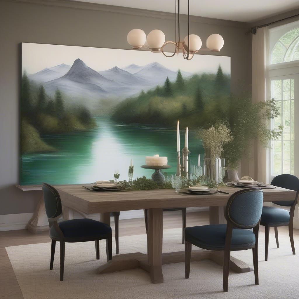 Oversized Landscape Canvas Painting in a Dining Room