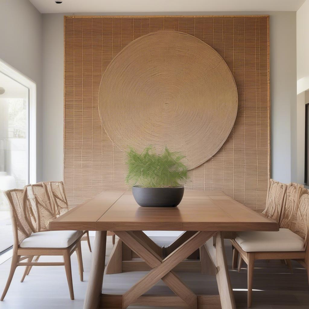 Oversized Rattan Woven Family Initial Wall Art in a Dining Room