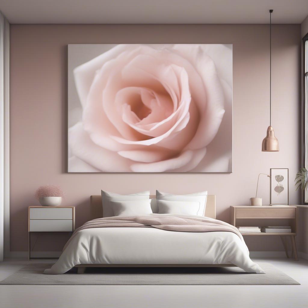 Oversized rose canvas art in a bedroom