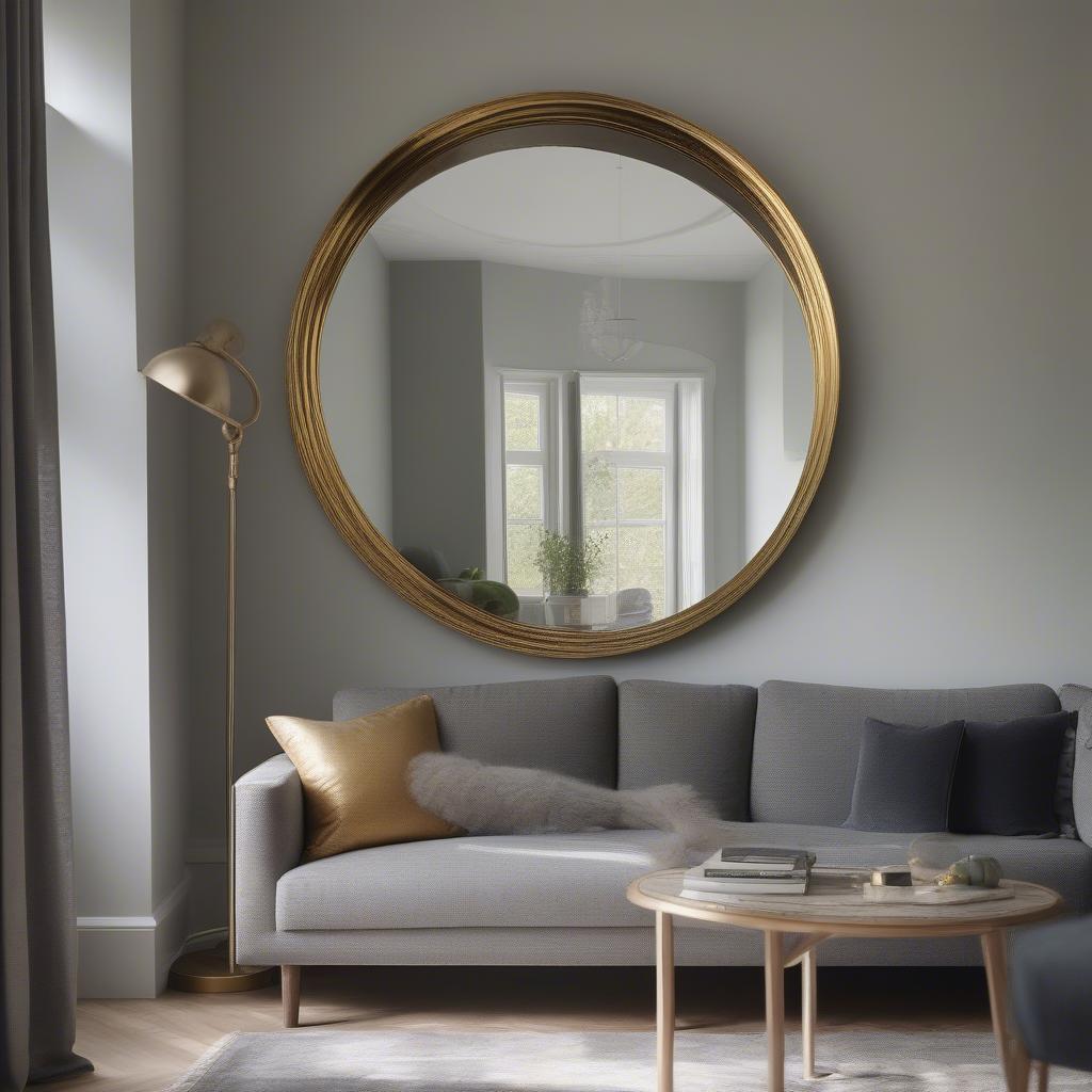 Oversized Round Wall Mirror in Living Room