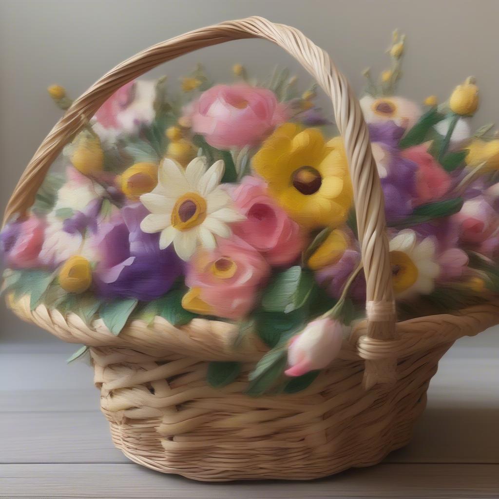 Hand-painted Floral Wicker Basket