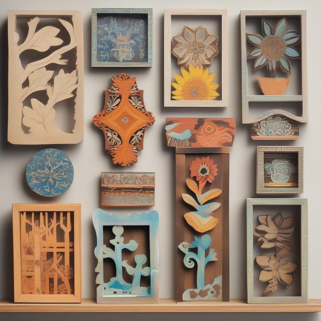 Beautifully painted small wood cutouts used as home decor accents