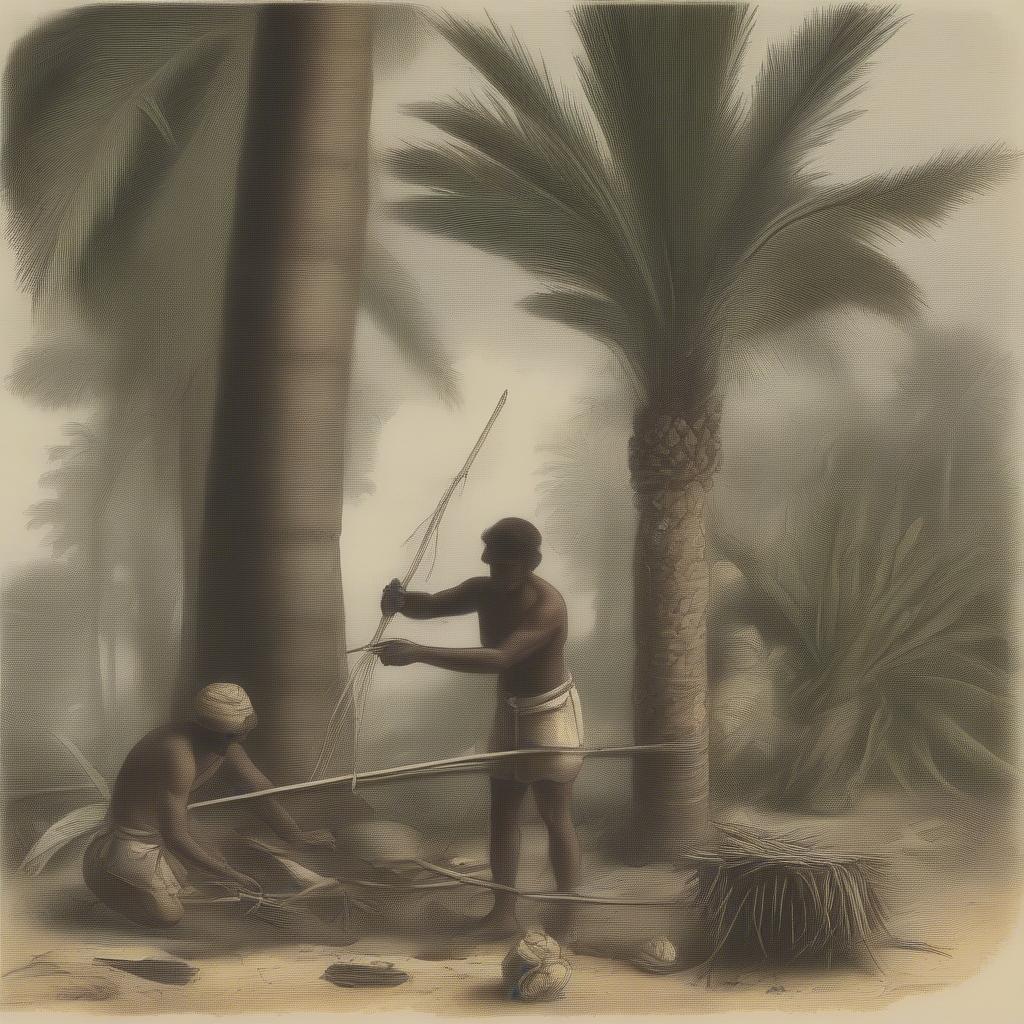 Harvesting Palm Spears from Palm Trees