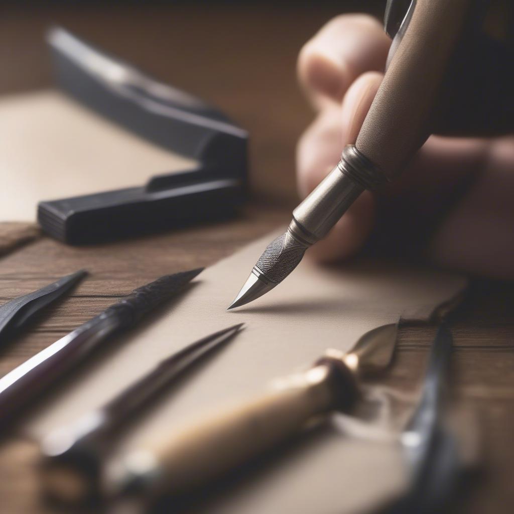 Pen knife sharpening a quill pen