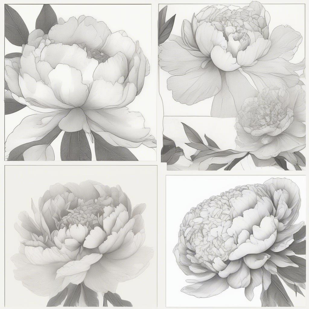 Peony Line Art in Different Styles