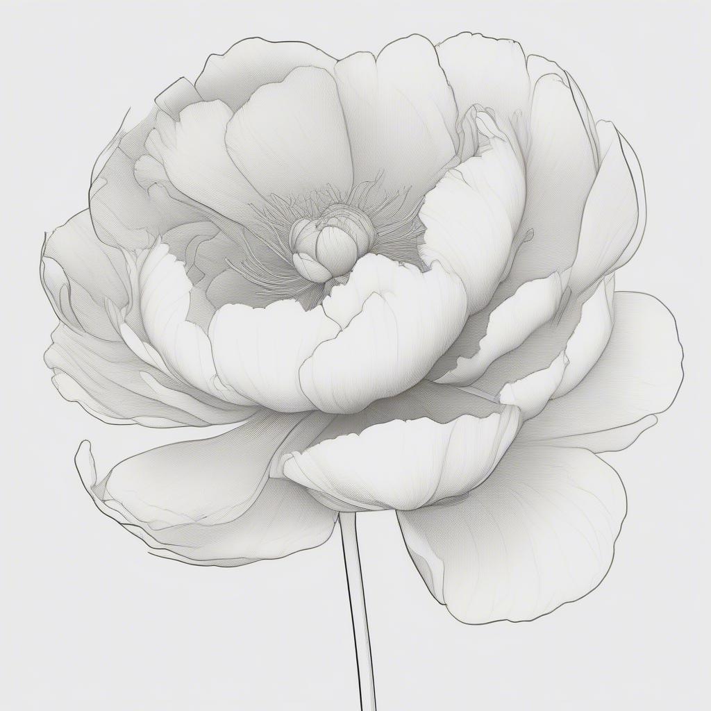 Simple Peony Line Art Design