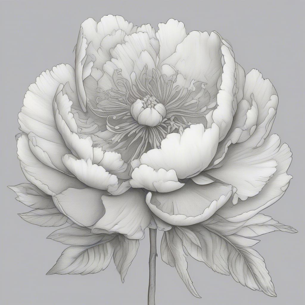 Peony Line Art Tattoo Design