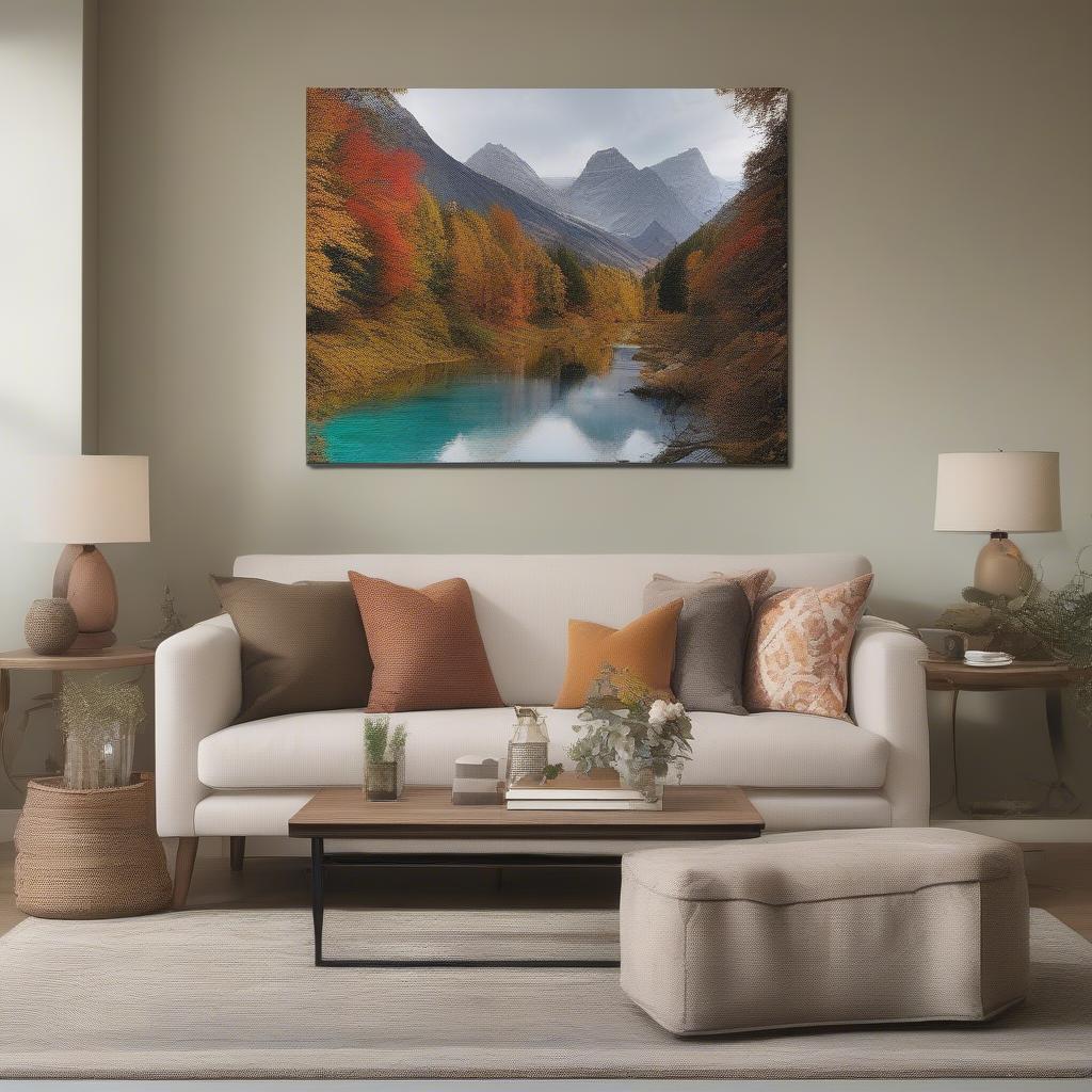 Personal canvas prints hanging in a living room